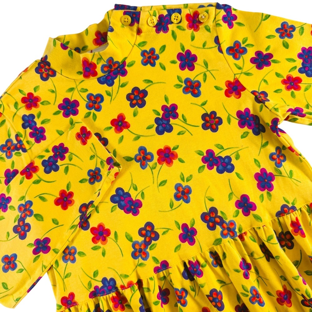 Hanna Andersson Floral Long Sleeve Dress Girls 140 Yellow Cotton Mock Neck